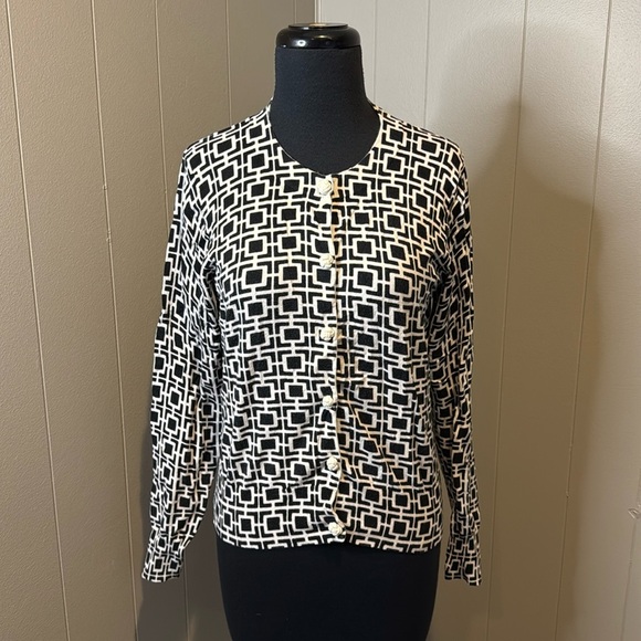 Banana Republic Women’s Medium Black Tan Geometric Print Cardigan Sweater - Picture 1 of 7